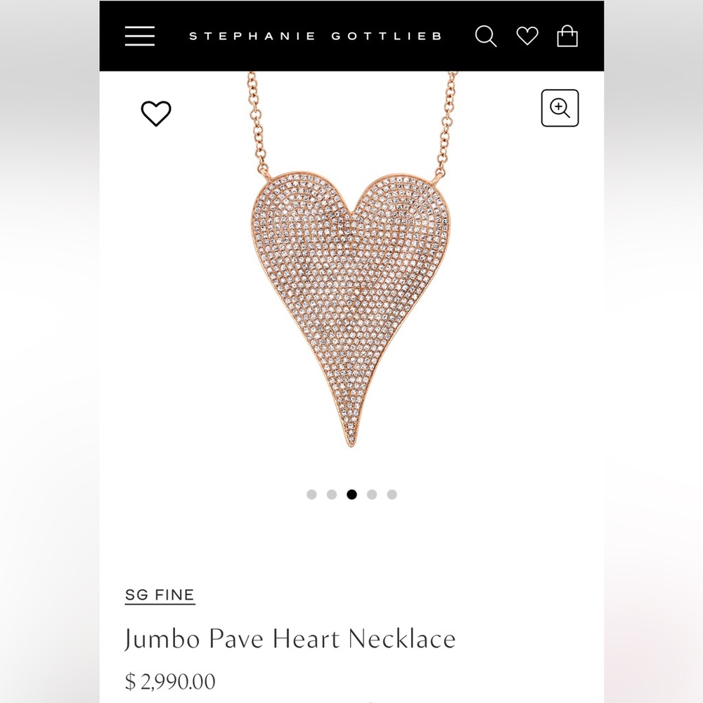 Stephanie Gottlieb Jumbo Pave Heart Rose Gold Diamond Necklace